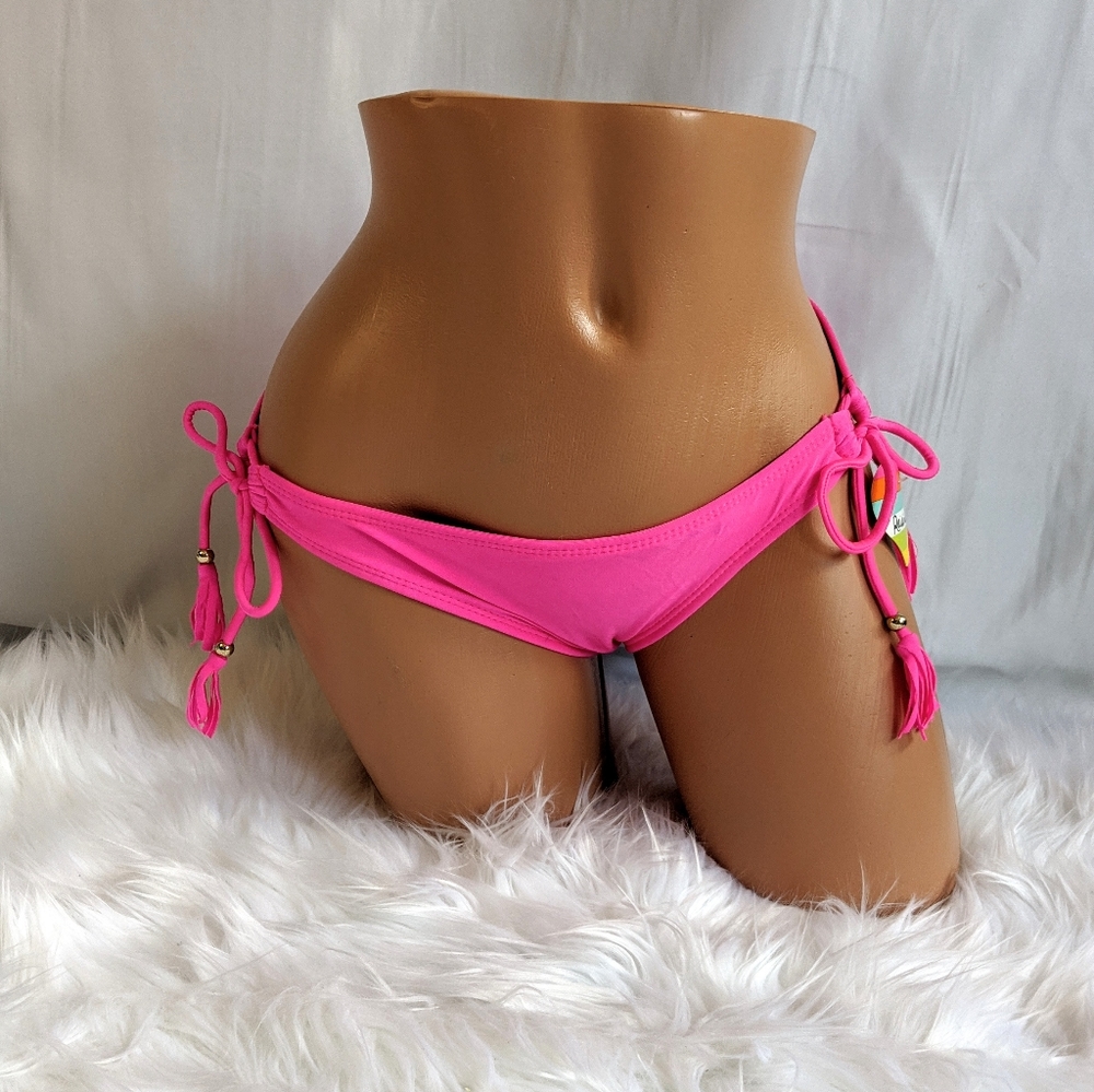 Raisins Hot Pink Side Tie Tassle Swim Bottom NWT